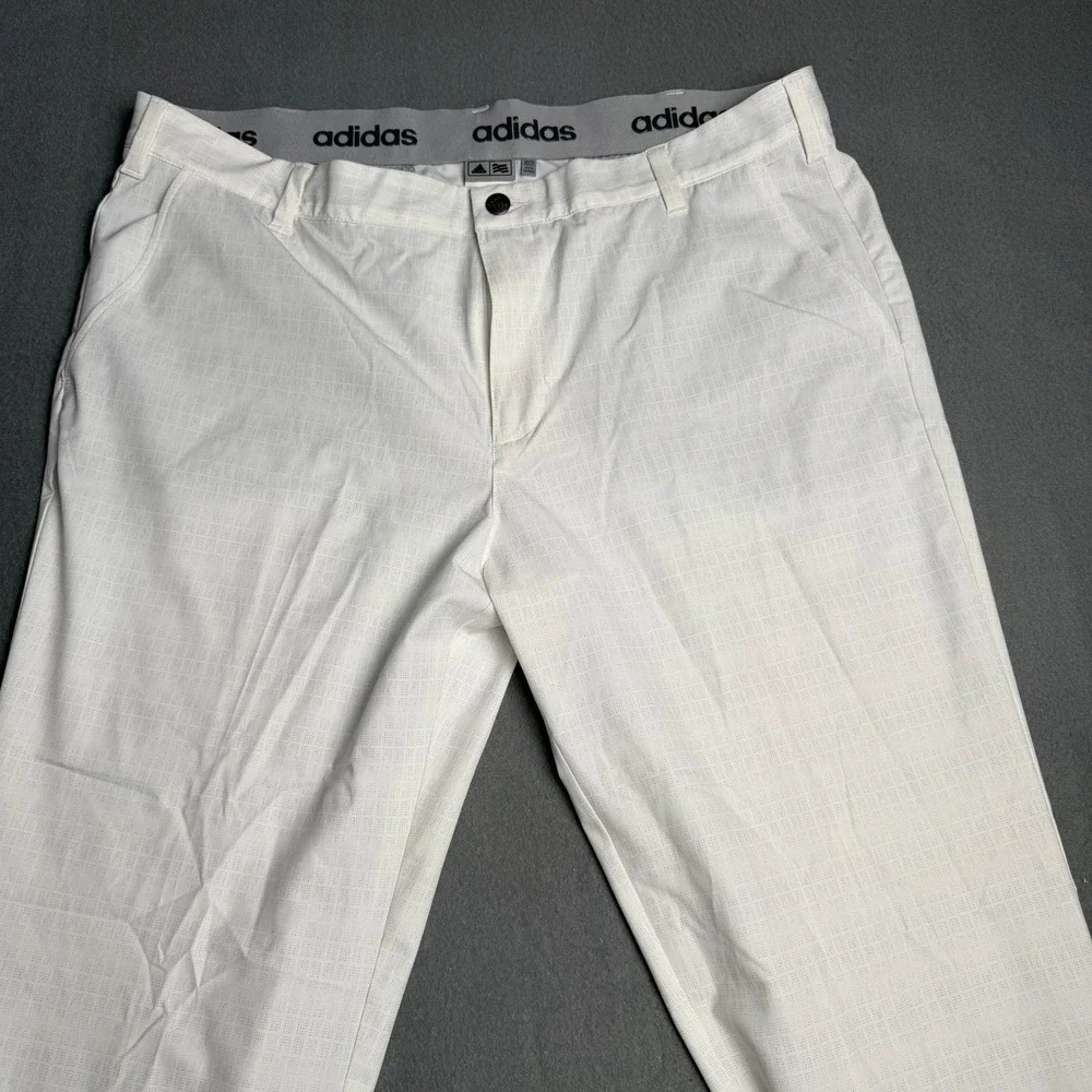 Adidas Mens Golf Pants White Micro Grid Performance Flat Front 38x30